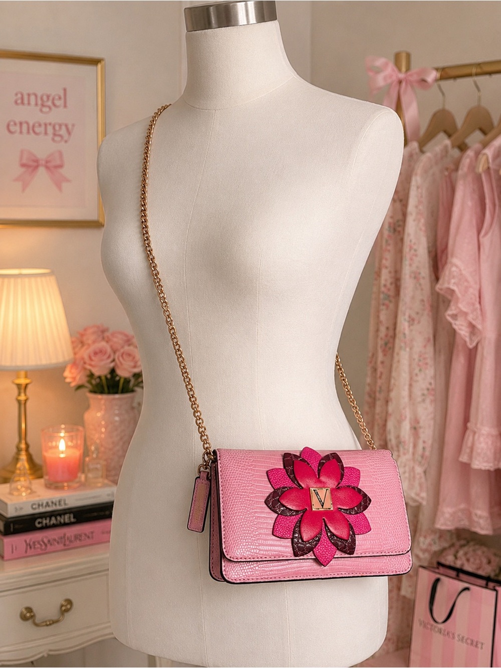 Victoria’s Secret Pink Crossbody Bag with Floral Accent – Excellent Condition